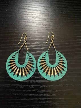 Turquoise and Gold Cutout Hoop Earrings - Women's Jewelry
